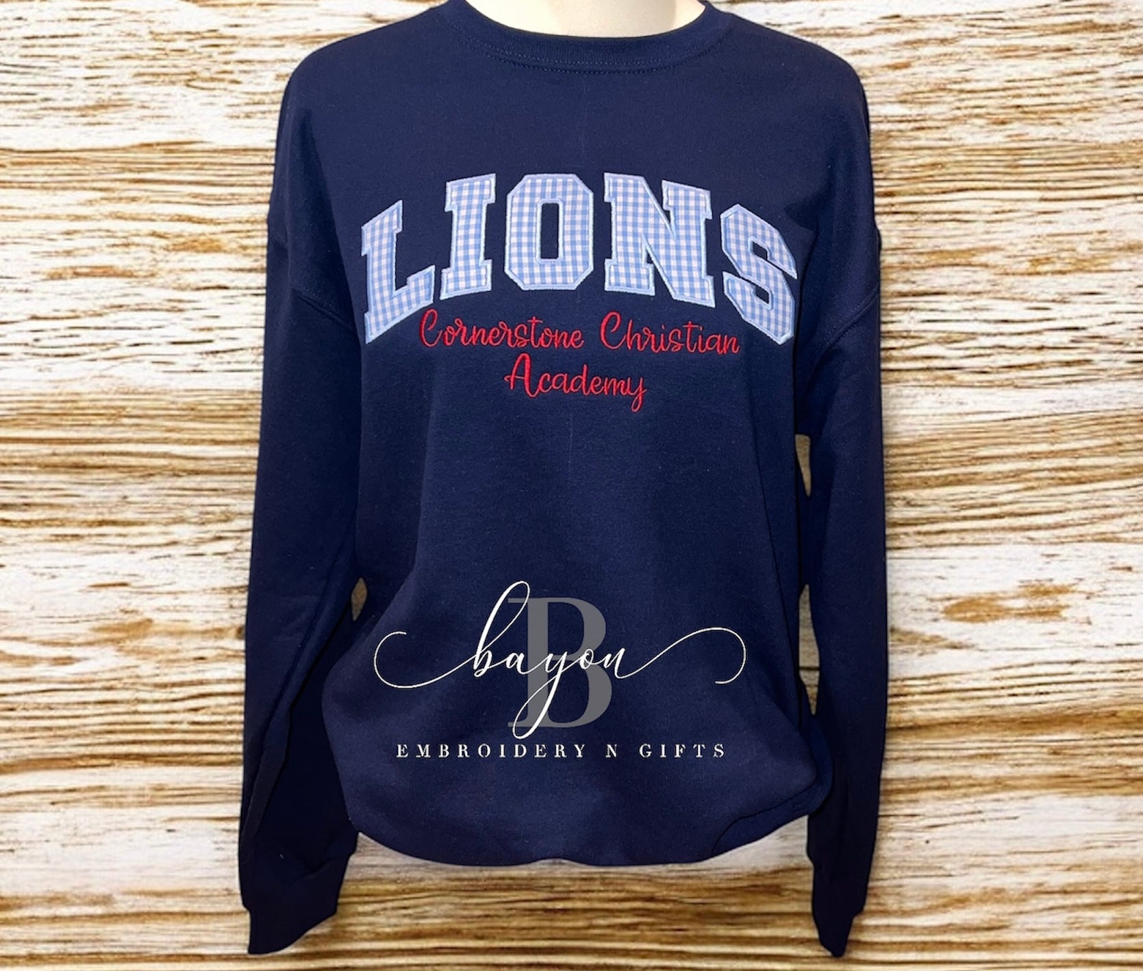 Lions with gingham applique letters
