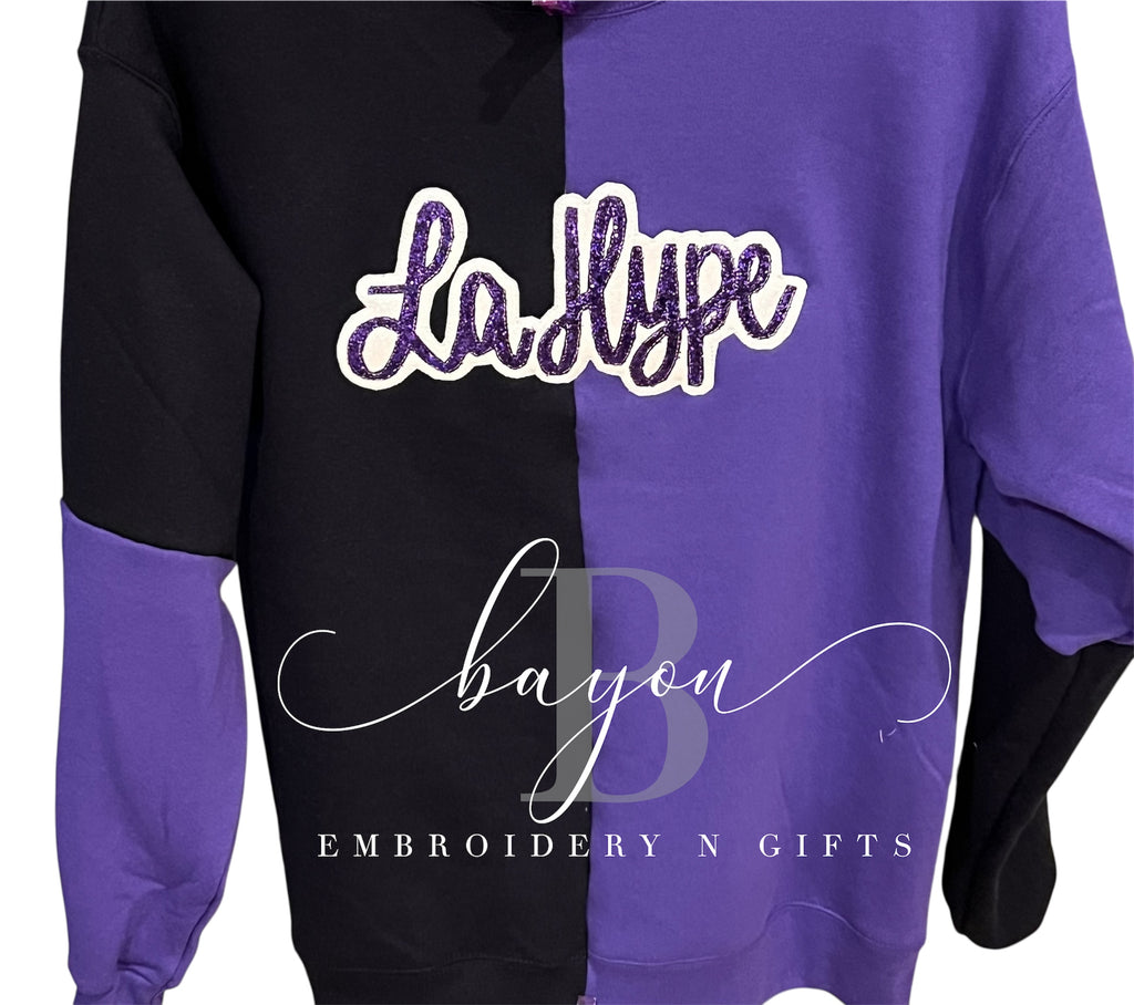 Color blocked sweat shirt with team name