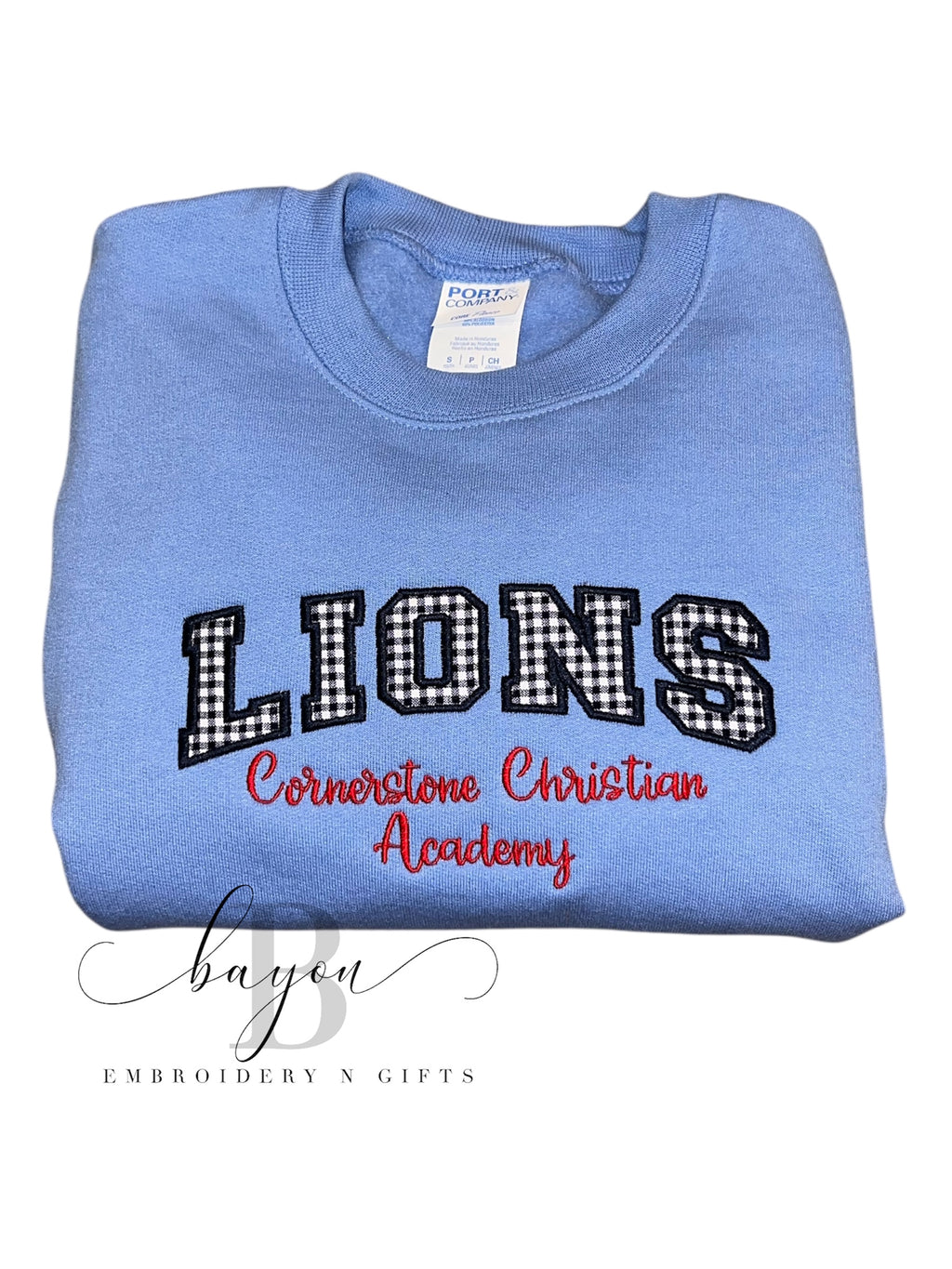 Lions with gingham applique letters