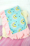 Pink trim with rainbows minky dot