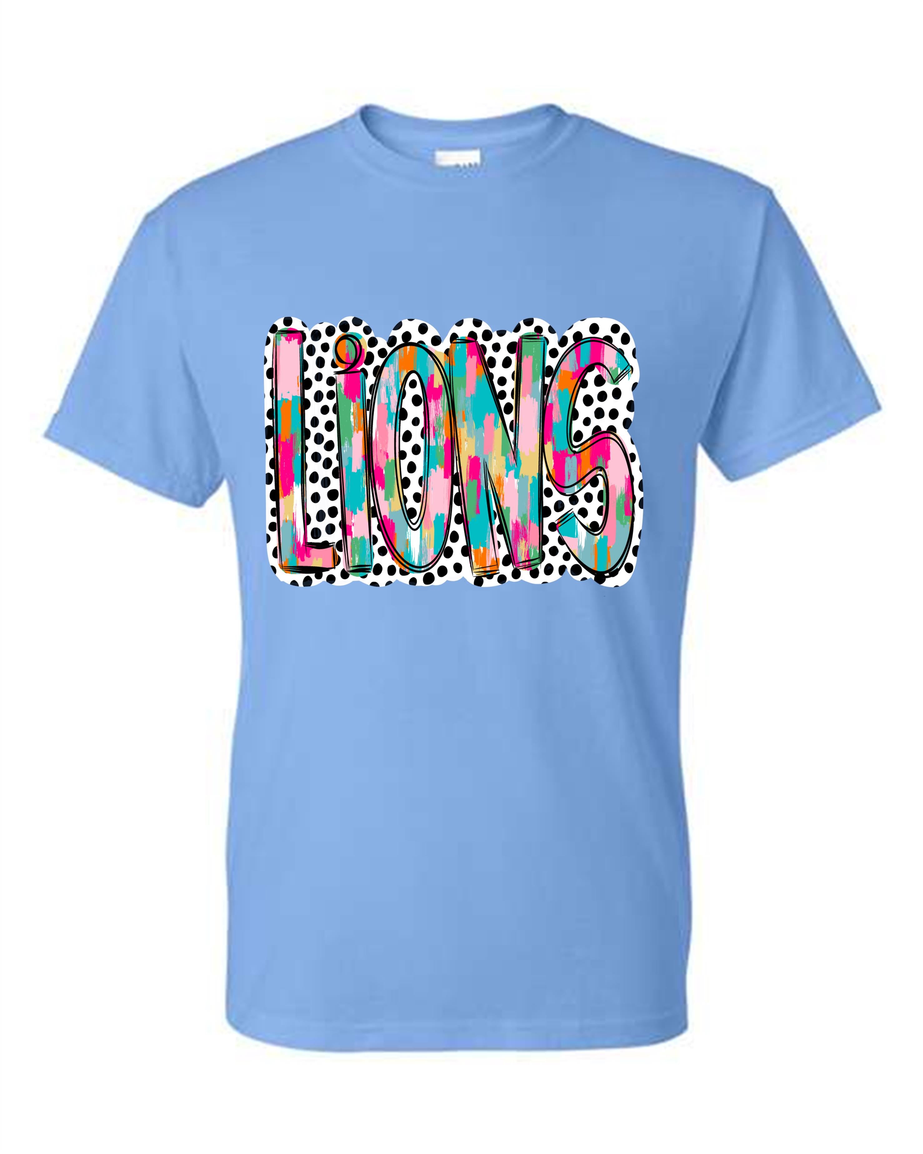 CCA CORNERSTONE LIONS Lions Word in Colorful Brushstrokes and Polka Dots Design #Z
