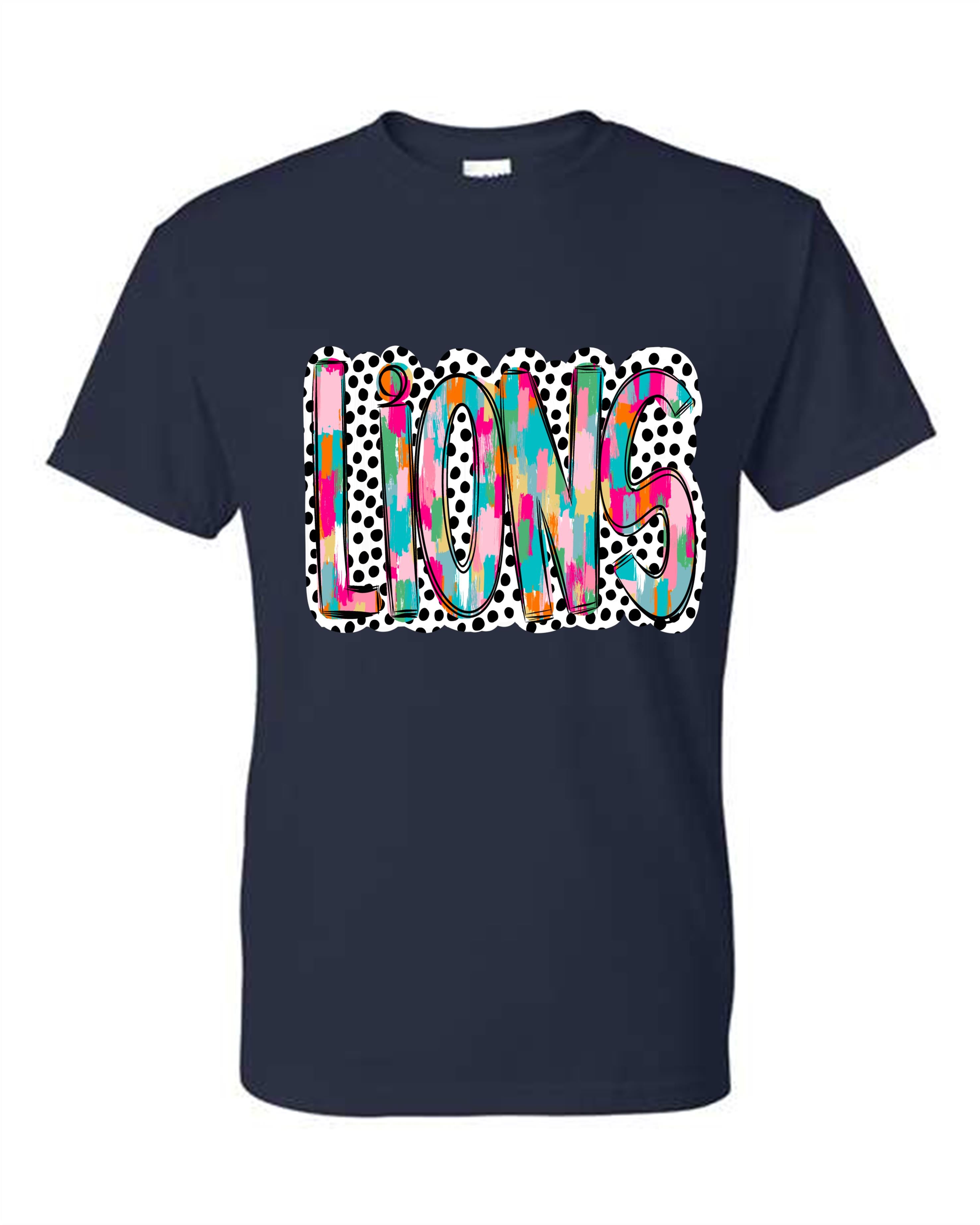 CCA CORNERSTONE LIONS Lions Word in Colorful Brushstrokes and Polka Dots Design #Z