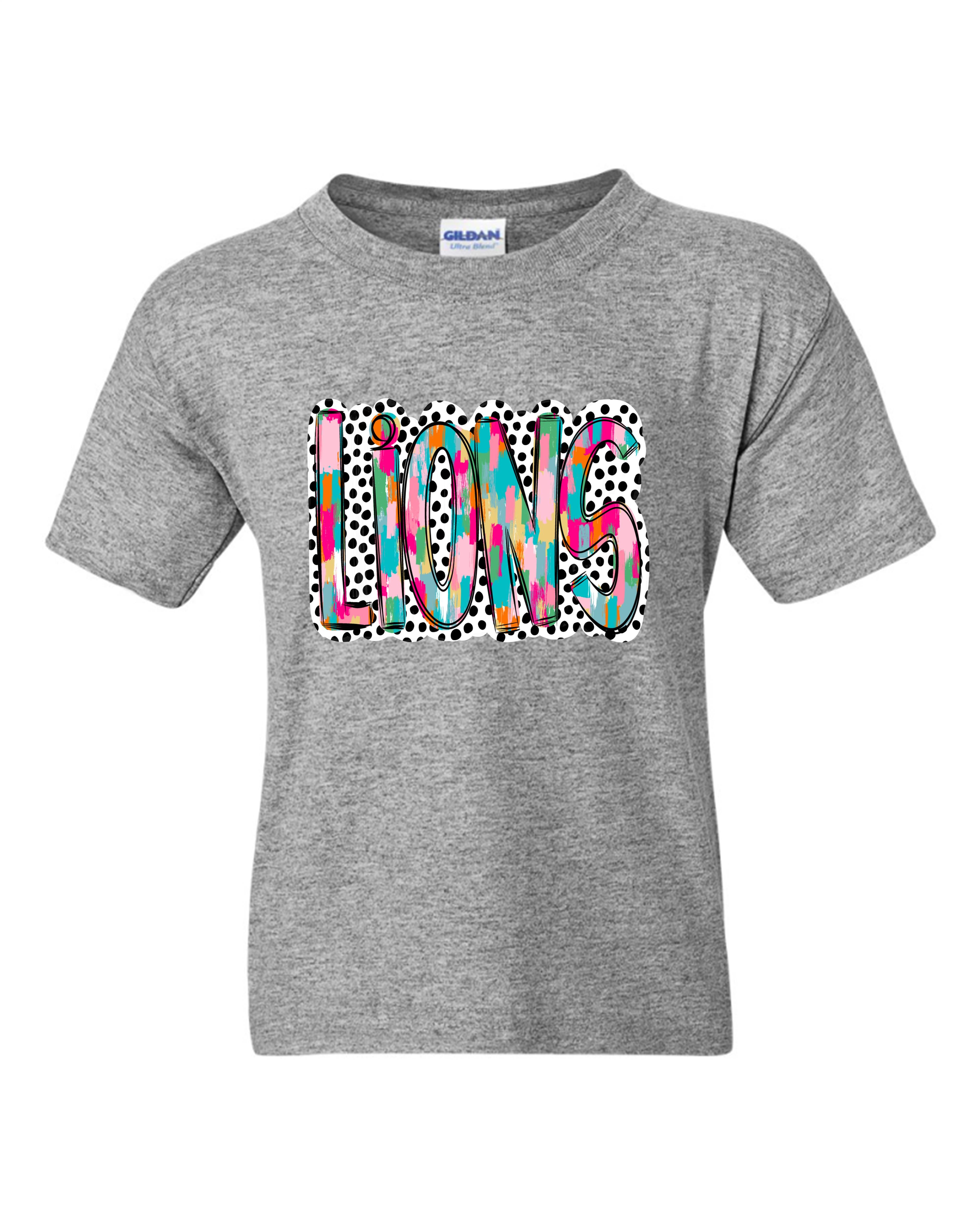 CCA CORNERSTONE LIONS Lions Word in Colorful Brushstrokes and Polka Dots Design #Z