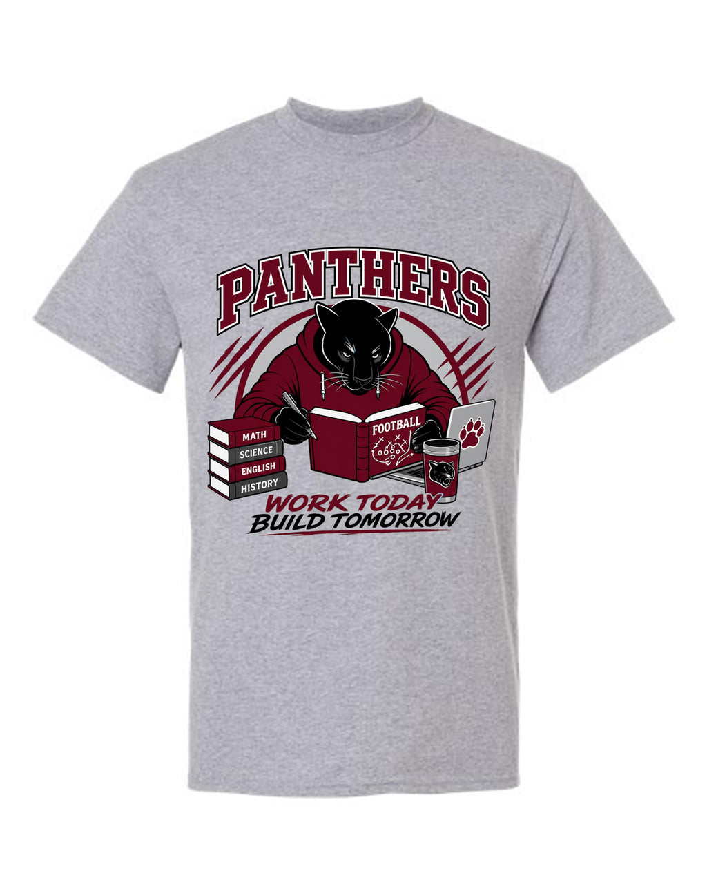 MHS SPIRIT SHIRTS PANTHER LOOKING OVER FOOTBALL PLAYS **